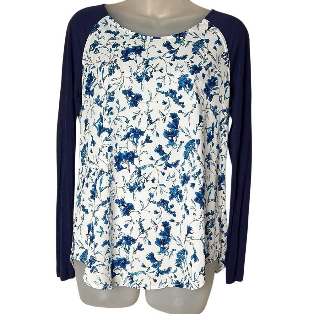 New French Connection Blue Floral Raglan Sleeve Blouse Size Small (315)